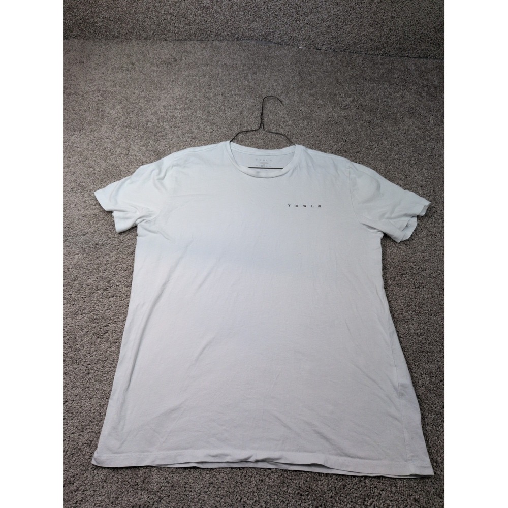 Tesla Mens White Graphic T-Shirt Short Sleeve Logo Cotton Size Medium